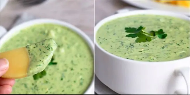 Новогодний мясной салат с необычным зеленым соусом